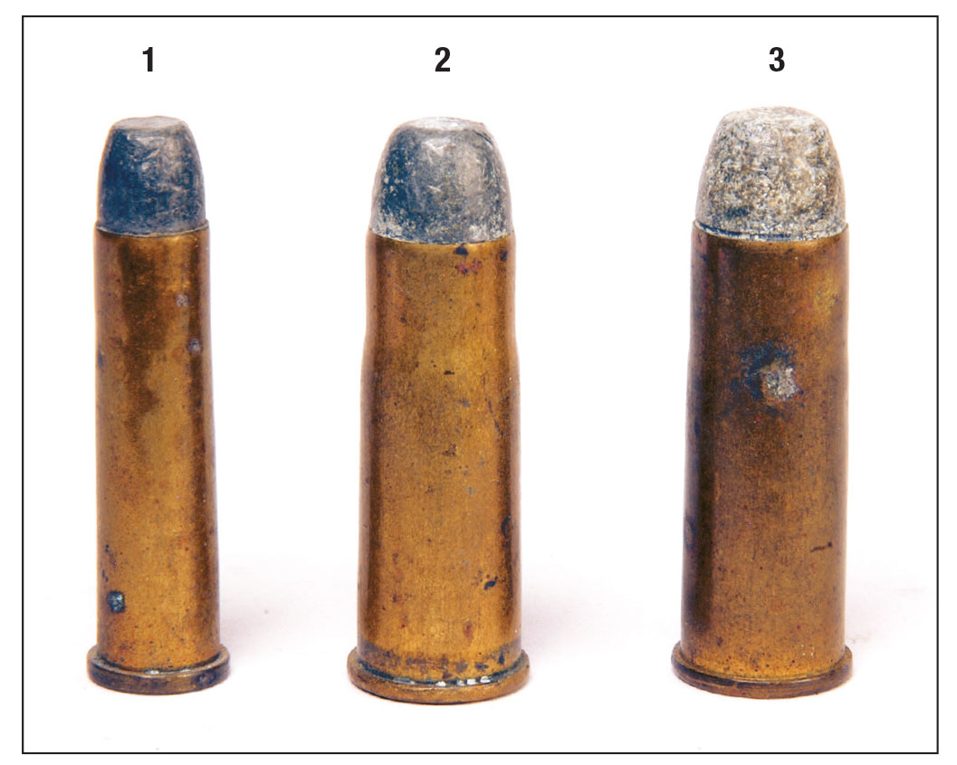 This shows the first three chamberings of Model 1873 Winchesters, all of which eventually became options in the Colt Single Action Army revolver: (1) .32 WCF (.32-20), (2) .38 WCF (.38-40) and (3) .44 WCF (.44-40).